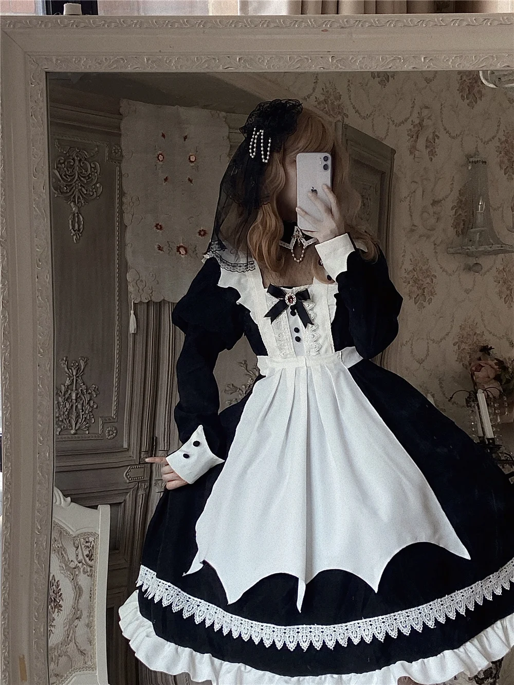 Lolita Maid fur s, Short Retro, Elegant Tablier, Puff Sleeve Jumpsuit, High Waist, Long fur s, Kawaii Girl, Gothic Lolita Op Loli Cos