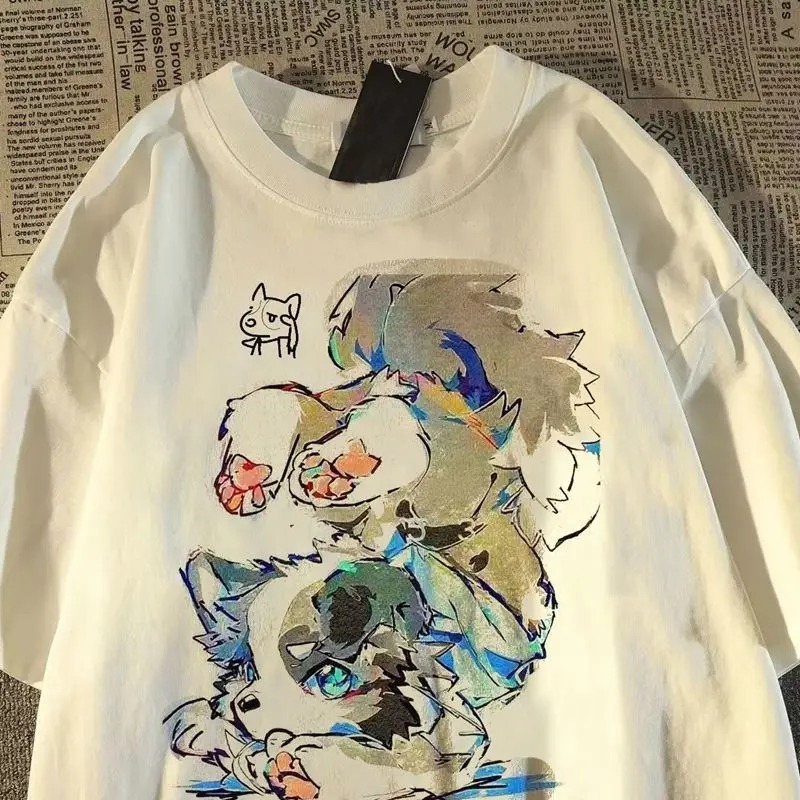 

Y2k Top Cartoon Puppy Character Round Neck Short Sleeve T-shirt Summer Casual Top Men and Women Harajuku Oversized T Shirt
