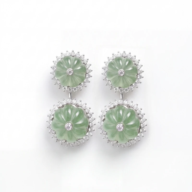 Bellux Natural White Crystal Pumpkin Beads Earrings 925 Silver Inlaid Diamond Double Layer Flower Detachable Two Wear Earrings