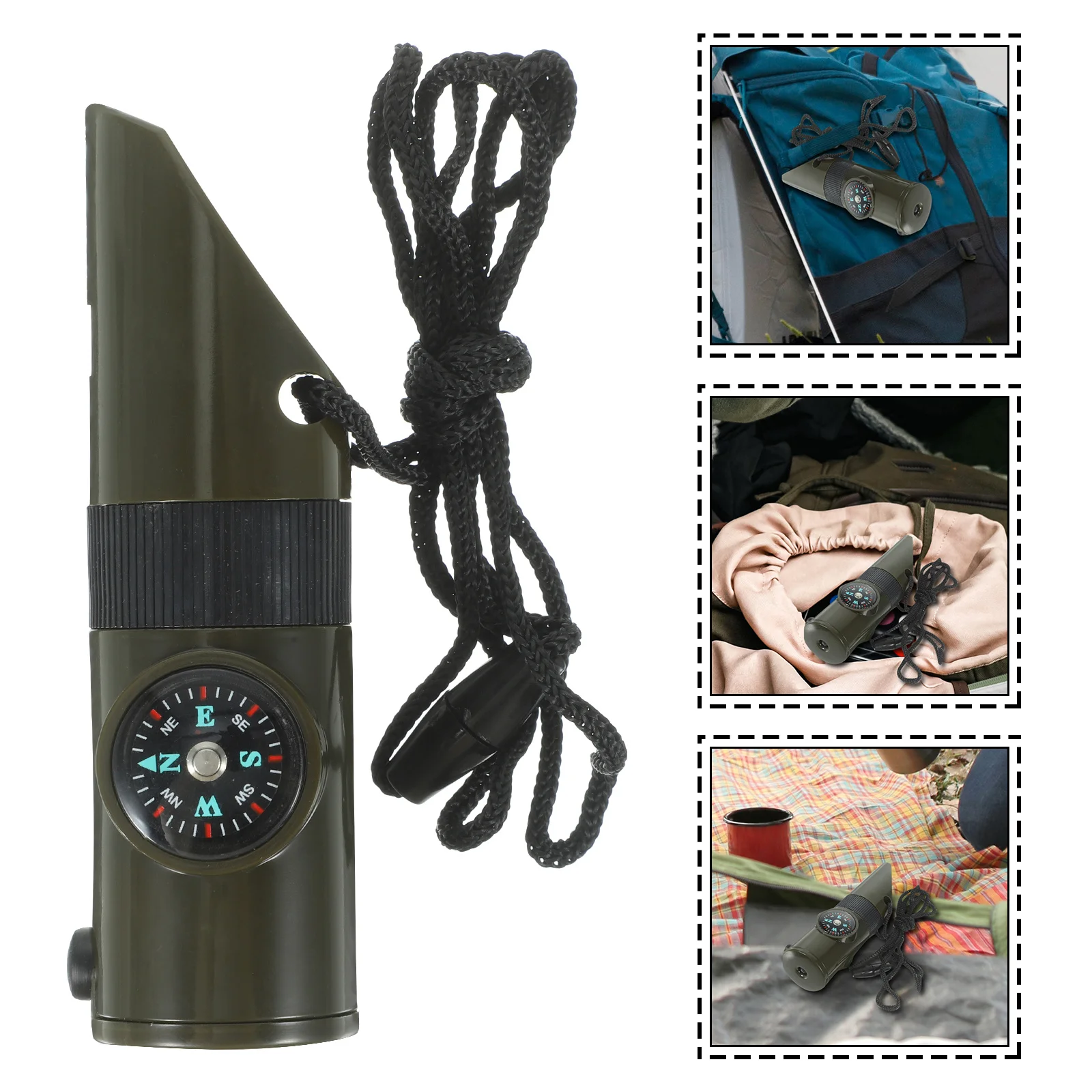 2 szt. Gwizdki ratunkowe wielofunkcyjne z kompasem, termometrem, lampką LED i lupą do użytku na zewnątrz, na kempingu, wędrówkach, wędkarstwie i żeglarstwie.