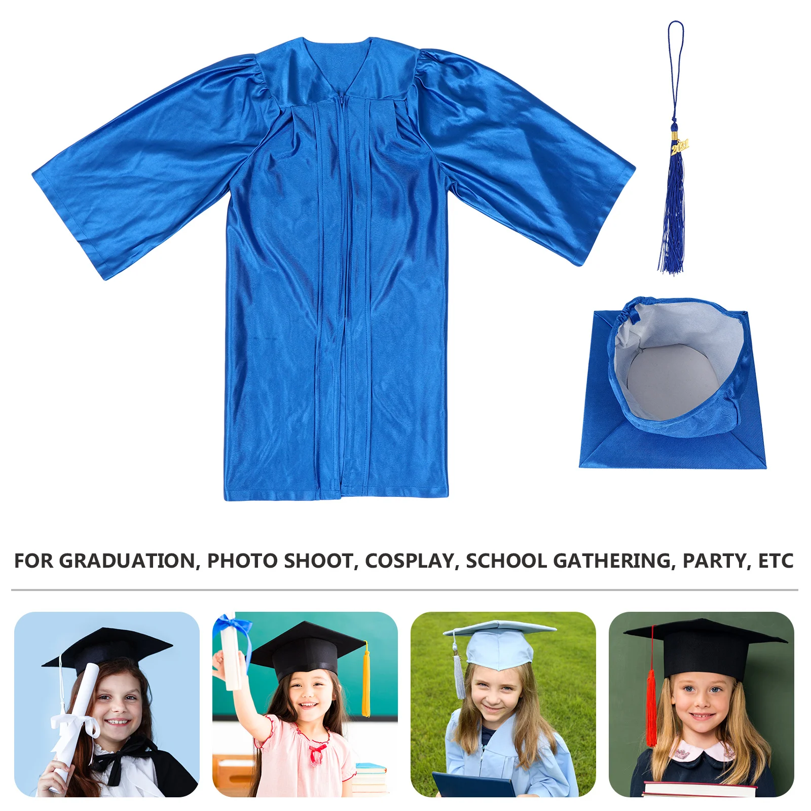 1 Set Doctoral Robe Kids Graduation Gown Preschool Kindergarten Ceremony Dress Cap Tassel Party Cosplay Costume School Event