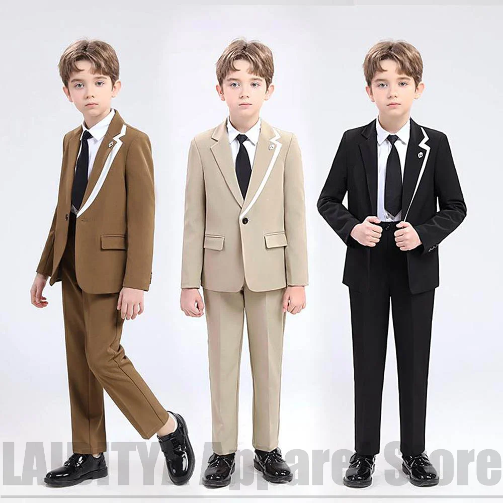 Boys Formal Suit White Edge Lapel Blazer Pants Kids Wedding Birthday Piano Show Gentleman Party Costume Kid Outfit 2 Piece
