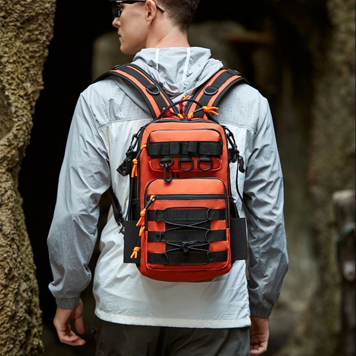 

Waterproof Fishing Backpack 1000D Nylon Fishing Tackle Storage Bag Double Shoulder Sling Bag for Outdoor Fishing Hunting Hiking