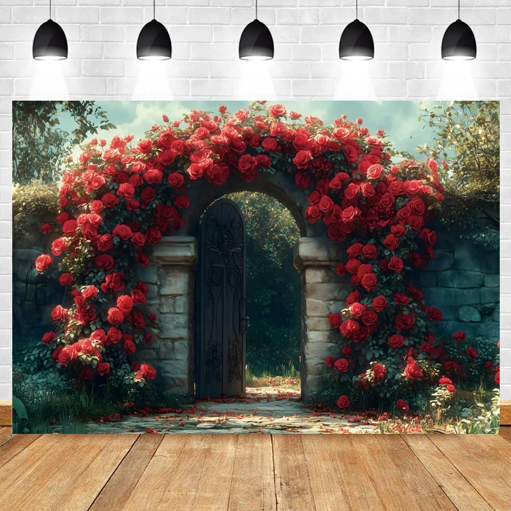 Rose Flowers Garden Valentine's Day Backdrop Dreamy Wedding Party Decor Bridal Shower Photography Background Photo Studio Props