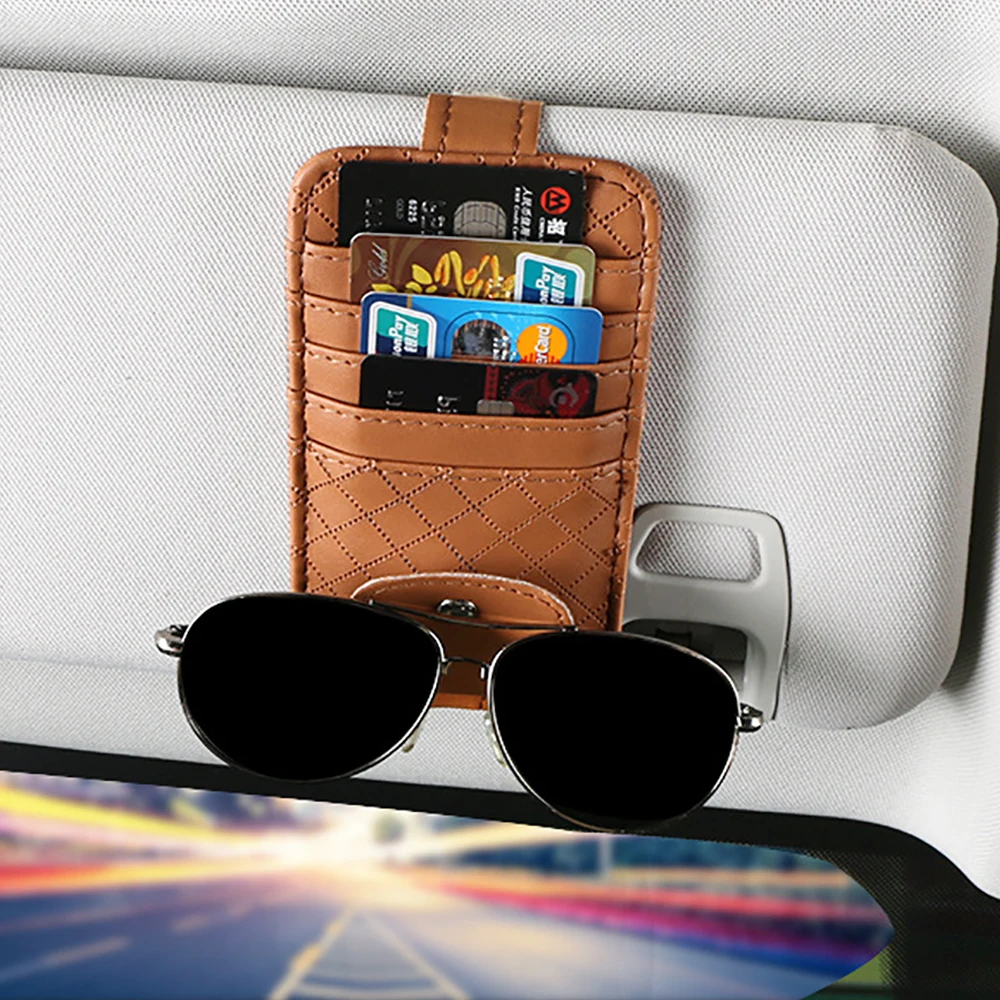 Car Sun Visor Point Organizer Storage Pocket Pouch Bag Card Glasses Storage Holder Car-Styling Leather Car Accessories Interior