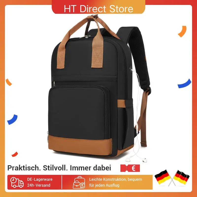 KONO Mochila impermeable para ordenador portátil para mujer con compartimento para portátil de 15,6 pulgadas Conector para auriculares Ergonómico Ideal para la escuela y los viajes