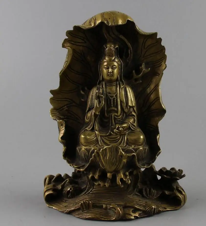 

Copper Statue Bronze lotus leaf Guanyin ornaments, brass Buddha statues, home crafts, home furnishings