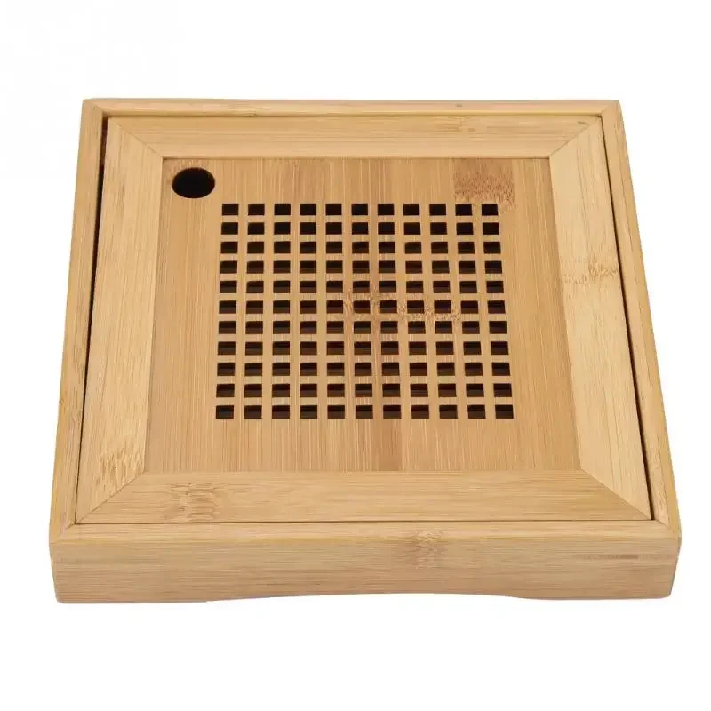 Mini Square Bamboo Tea tray Drainage Water storage Kung Fu Tea set room Board table Chinese tea cup ceremony tools