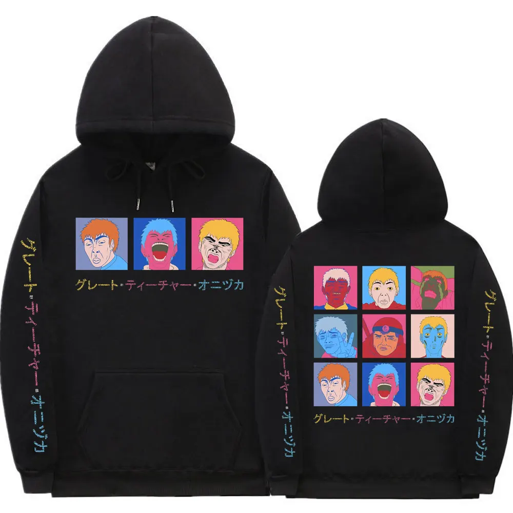 

Japanese Anime Gto Onizuka Faces Double Sided Printed Hoodie Mens Fashion Sweatshirt Men Women Harajuku Loose Oversized Hoodies