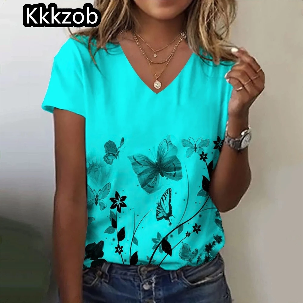 Simple Graphic Print Oversized Women's Trending Clothing New Women T-Shirt Fashion Short Sleeve Shirt Women V-Neck Blouse 2025