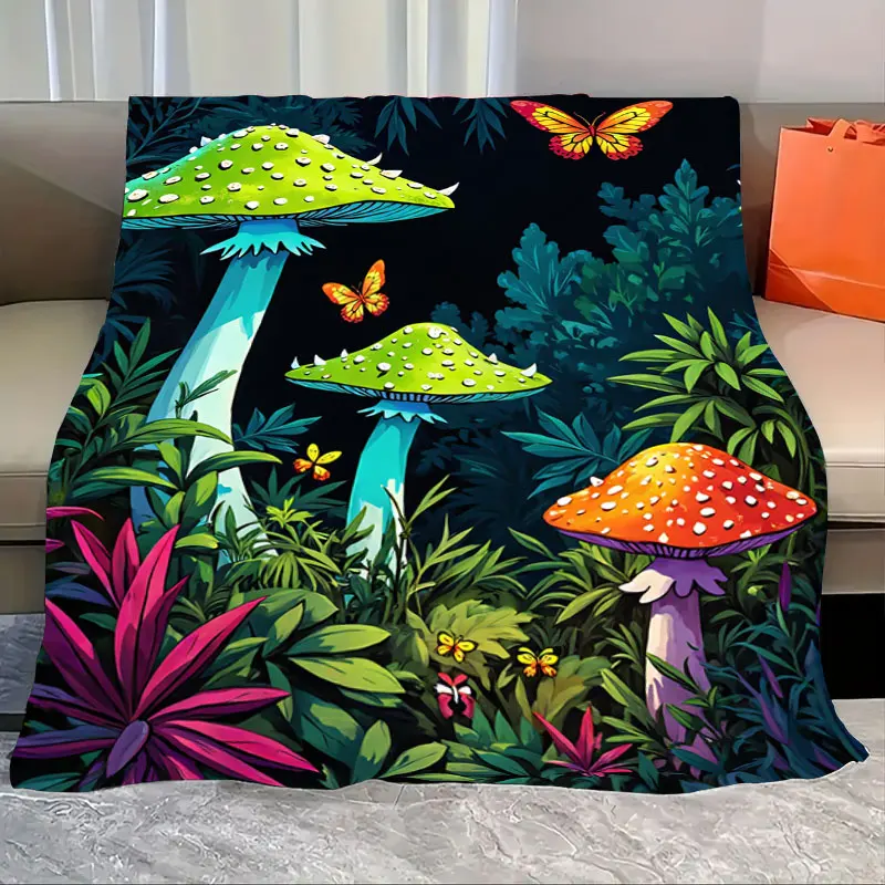 

1pc Flannel Blanket Enchanted Forest Blanket with Glowing Mushrooms and Butterflies