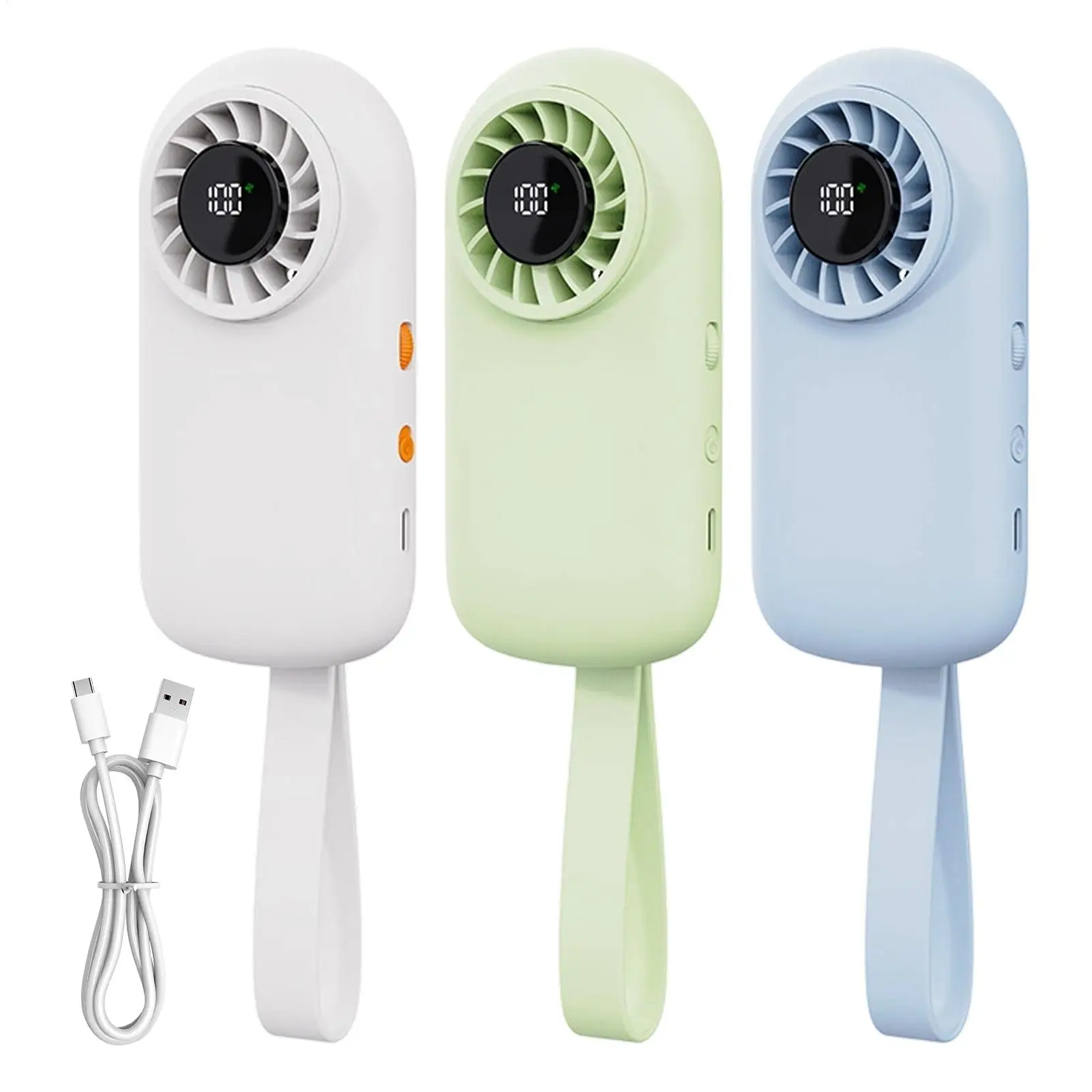 Cooling Fan LED Display USB Rechargeable Outdoor Handheld Fan for Patio Beach Travel Camping Backyard Library Office Summer