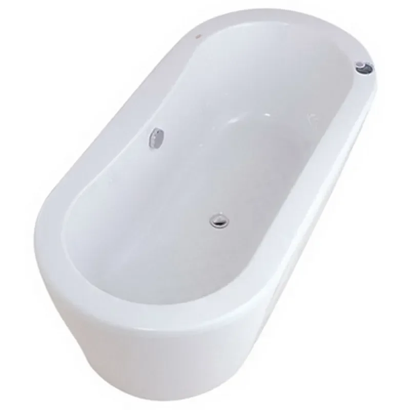 Bubble Massage Runway Oval Acrylic Bathtub 1.6m Japanese Independent Tub Wide Side Foot Stepping Bounce Drain Design