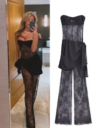 HH Vintage Sleeveless Backless Slim-Fit Casual Chic Female Dresses Women New Fashion Lace Jumpsuit Dress Vestidos robe Mujer