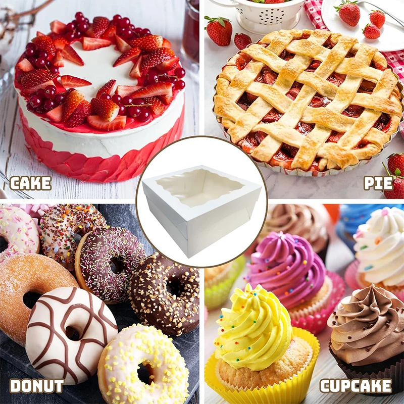 10PCS+1 stickers 12inch Cake Boxes with Window Bakery Boxes Pastry Boxes for Cake, Pastries Chocolates Cupcakes  Valentine's Day