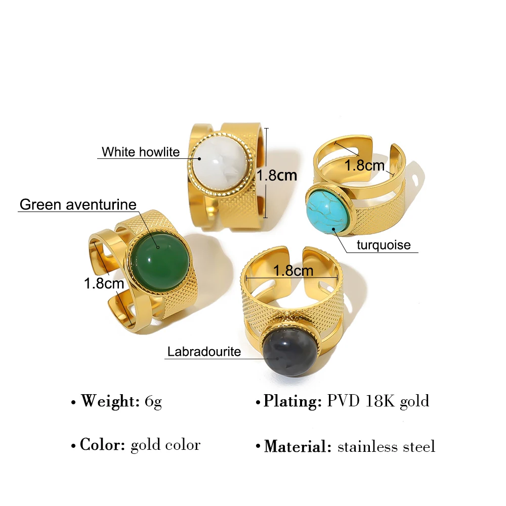 WILD & FREE 18K مطلية بالذهب الفولاذ المقاوم للصدأ خواتم واسعة للنساء الحجر الطبيعي الفيروز الاتجاه المجوهرات الجمالية #6