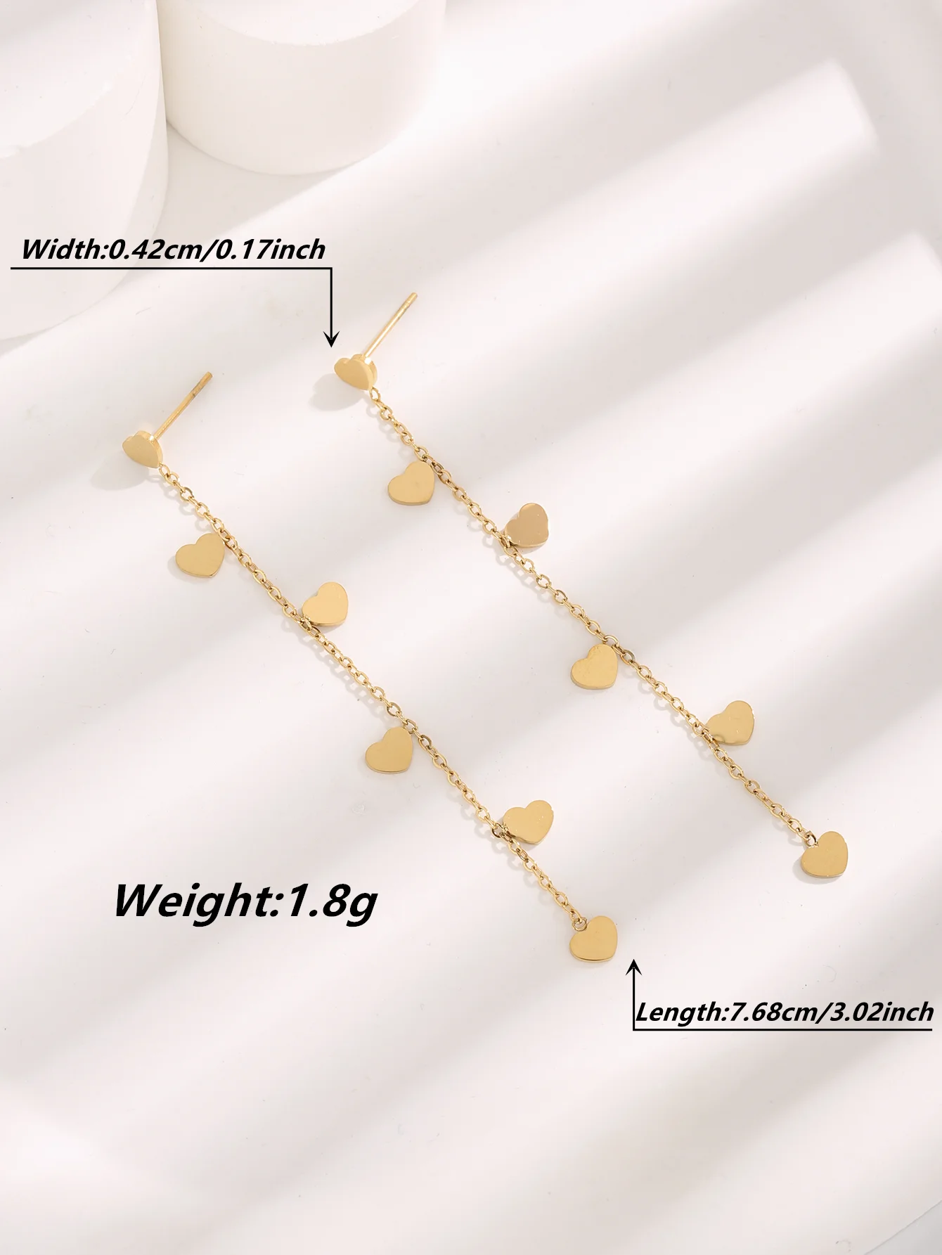 18K Gold Plated Stainless Steel Dainty Long Love Tassel Earrings for Women Small Disc Chain Shoulder Duster String Line Earrings