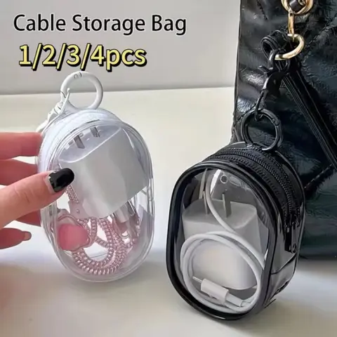 Portable Mini Clear Zipper Storage Bag Keychain Cartoon Doll  Mystery Box Organizer for Earphones Chargers for Christmas