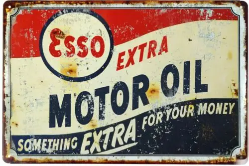 Tin Sign 8 x12 Esso Extra Motor OilVintage Car Advewrtising Signs Vintage