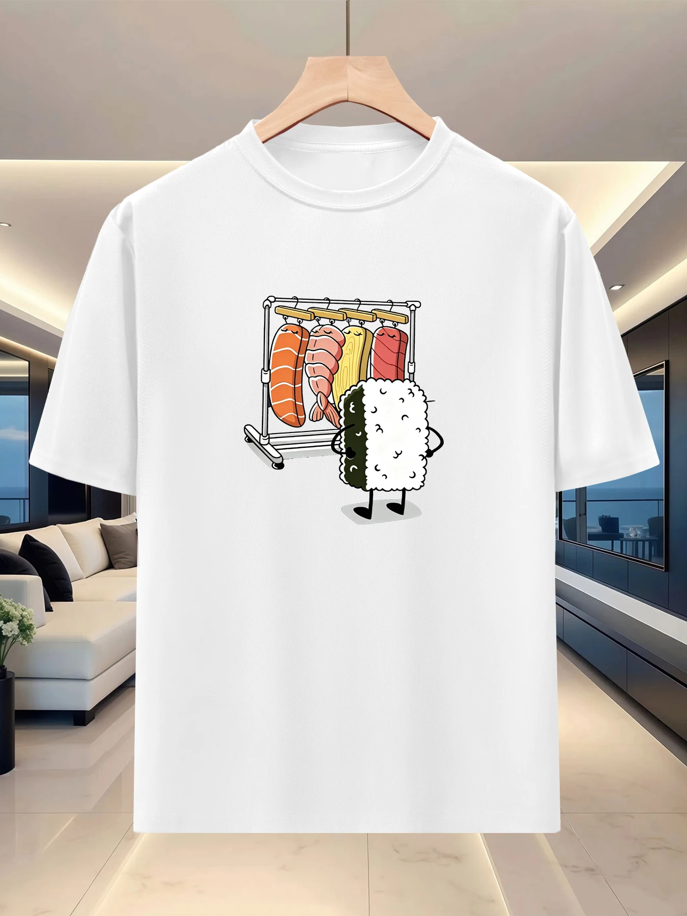Gentle and atmospheric men's loose silhouette half sleeved spring and summer travel trend creative printed off shoulder top