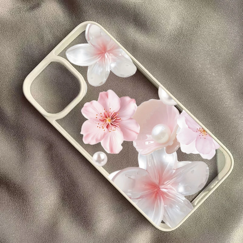 Cute Cherry Blossom Lily Pearl Phone Case for Samsung Galaxy S21 S23 S24 Ultra S25 FE A56 A55 A54 A06 A16 A15 A35 A34 5G Cover view 4