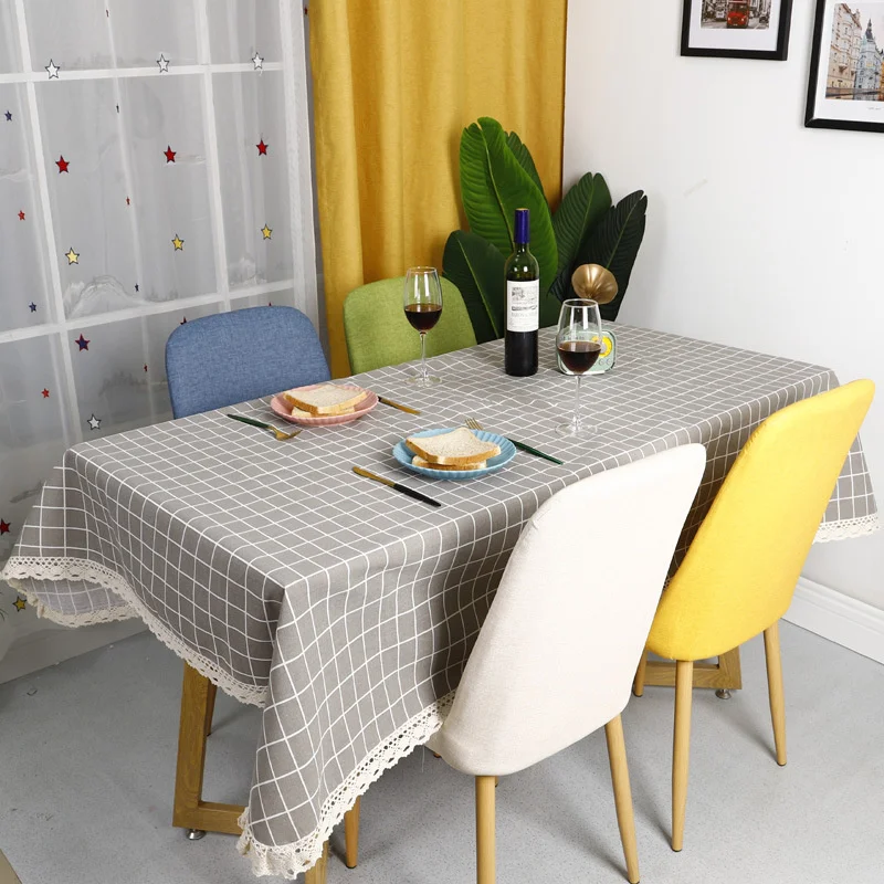 Cotton Linen Tablecloth lattice ins simple small Qingxin Liusu tea table tablecloth tea table cover towel exposed tablecloth