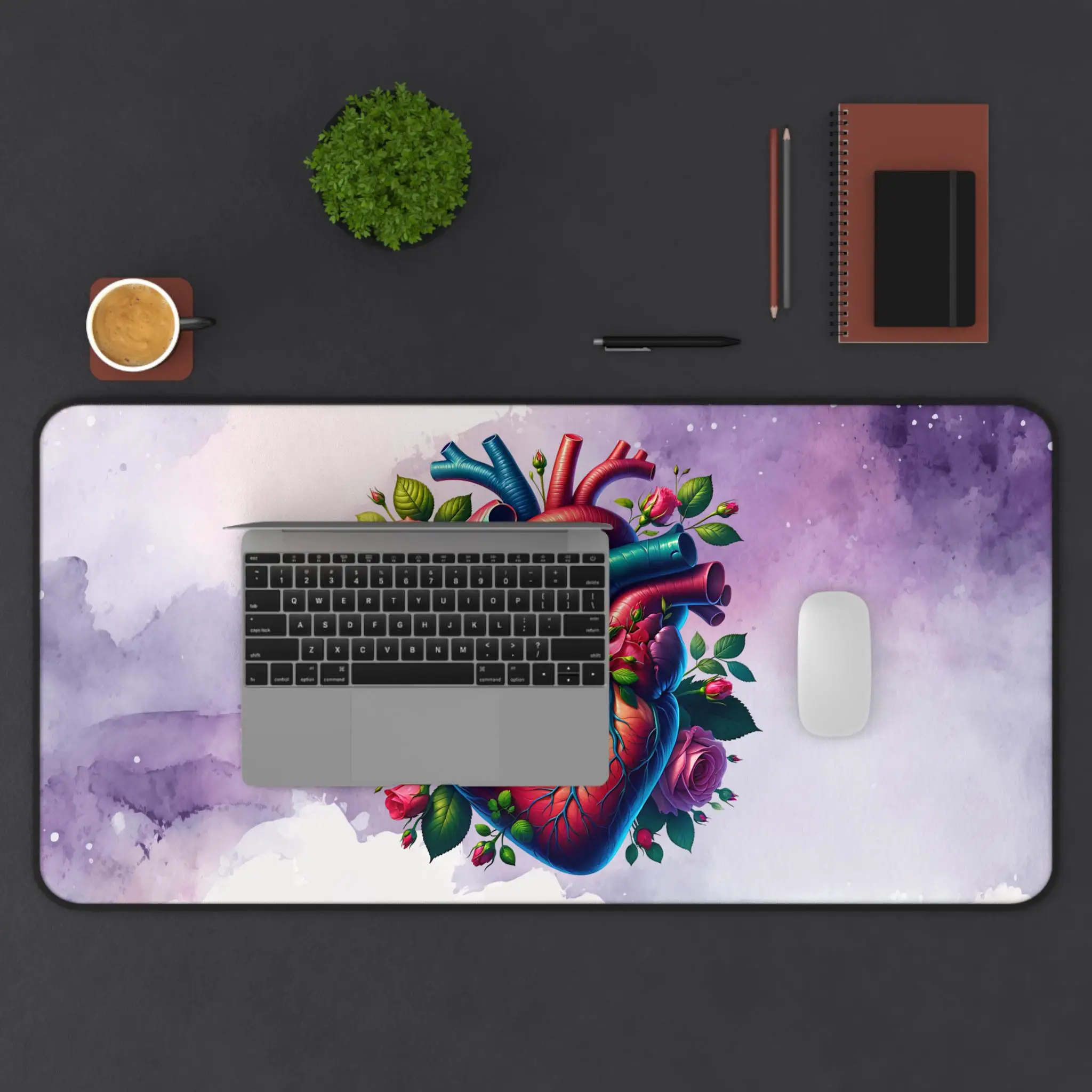 แผ่นรองโต๊ะรูปหัวใจสีน้ำ ขนาด XXL เหมาะสำหรับโฮมออฟฟิศ ตกแต่งสำนักงานสไตล์มินิมอล ของขวัญที่สมบูรณ์แบบสำหรับเธอและเขา