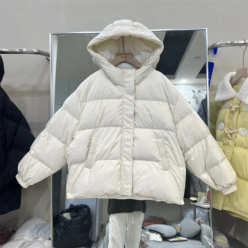 أسفل سترة الخريف الشتاء جديد مقنعين بطة أسفل معطف موضة في الهواء الطلق سترة منفوخة غير رسمية المرأة فضفاضة سميكة معطف دافئ