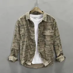 Japanese Retro Letter Printed Long-sleeved Shirt Men Spring and Autumn Fashion Large Size Casual Loose Shirt Jacket Trendy