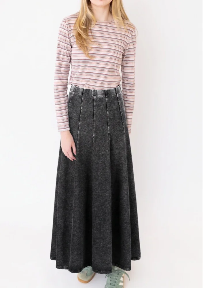 AP AW26 Panel Skirt Gray Acid Washed Teen Girls Women Fashion Cotton Jeans Skirts Clothing