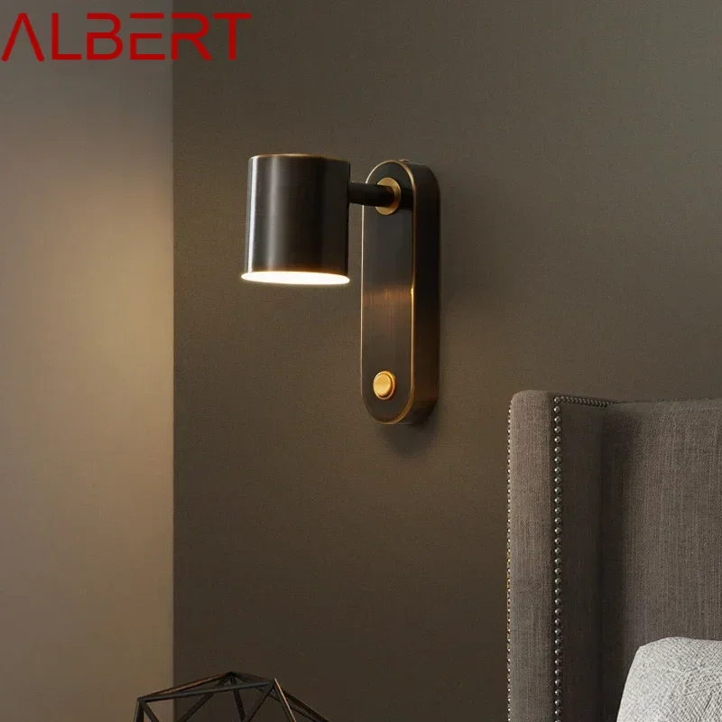 ALBERT Nordic Copper Wall Lamp LED Creative With Switch Black Sconce Light Angle Adjustable For Decor Home Living Room Bedroom