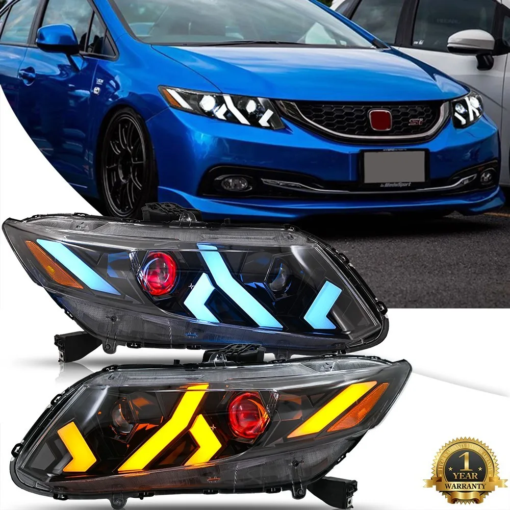 

1Set Demon Eyes LED Headlights Assembly For 2012-2015 Honda Civic Front Lamps Sequential 2PCS Turn Signal Front Head Lamps