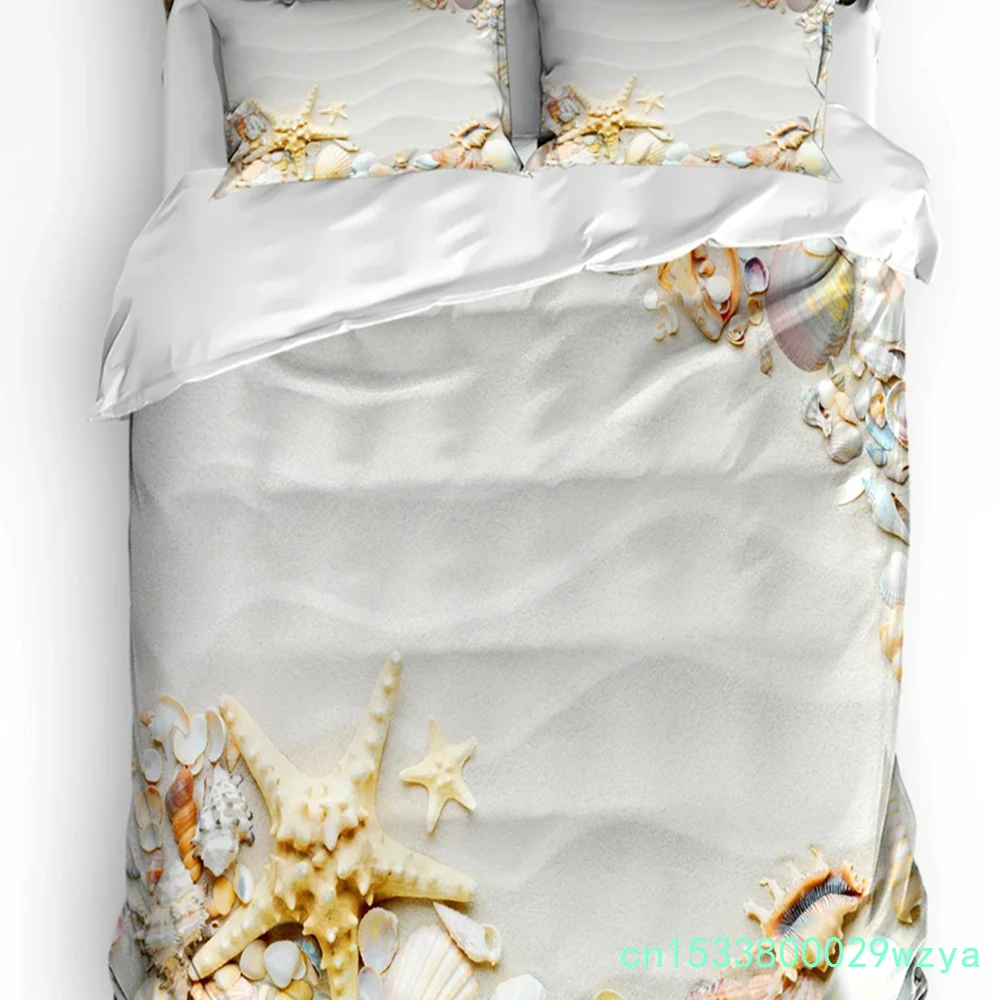 Beach Sand Waves Starfish Shell Conch Bedding Set 3pcs Duvet Cover Pillowcase Kids Adult Quilt Cover Double Bed Set Home Textile