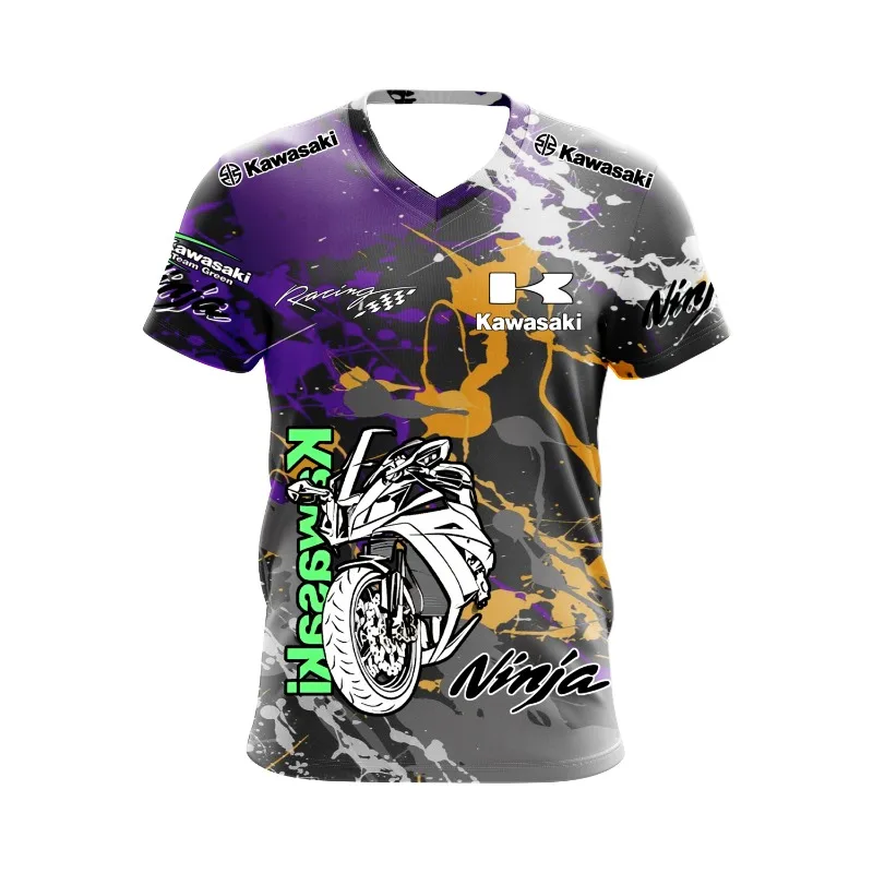 Лето 2025 г., мотоциклетная спортивная футболка Kawasaki с логотипом команды мотоцикла, уличная футболка для соревнований по бездорожью, мужская футболка для гонок на мотоциклах