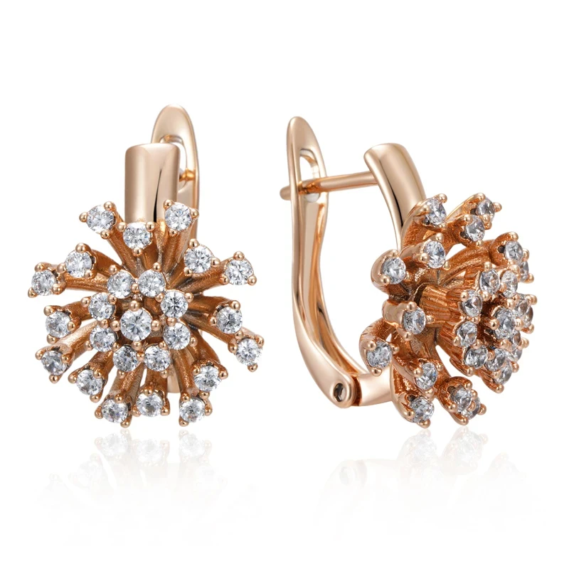 Wbmqda Flower Drop Earrings For Women 585 Rose Gold Color With Natural Zircon Luxury Jewelry Accessories