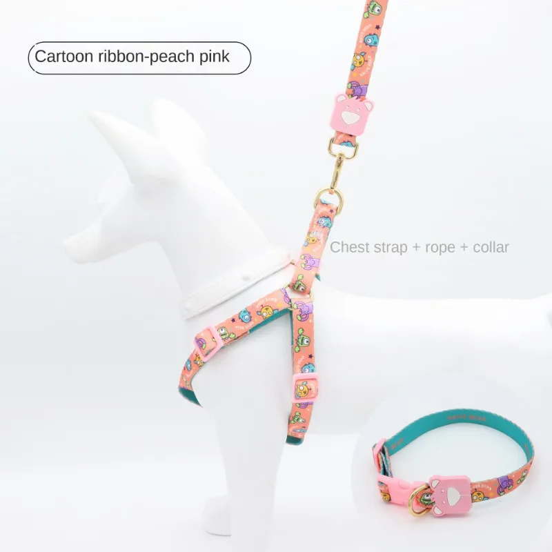 Small Dog Cat Strap Belt Adjustable Vest Collar Dog Outdoor Walking Chihuahua Cartoon Printing Strap Pet Supplies Accessories