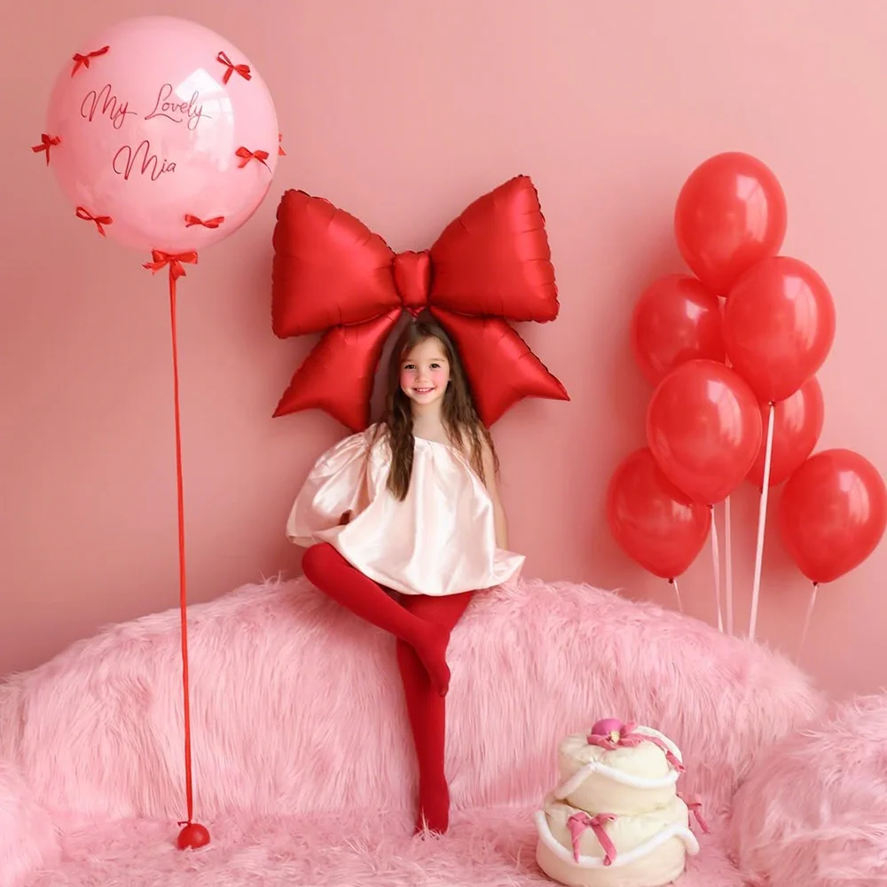 Bogen- und Bonbon-förmiges Ballon-Set in Rot-Rosa für Geburtstagsfeier, Dusche, Verlobung, Hochzeit, Dekoration, Ballon – Detail 3