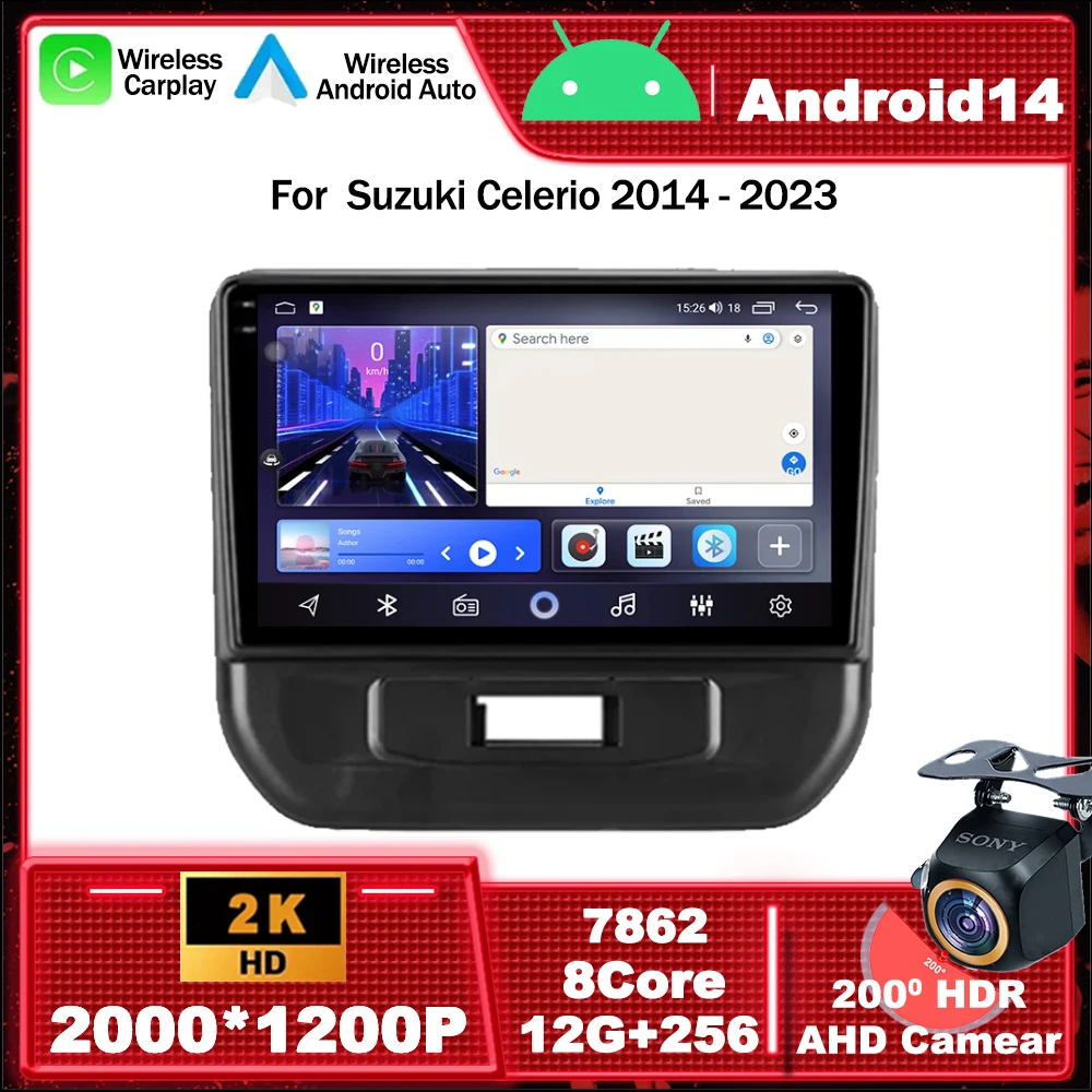 Android 14 Car Radio Multimedia Video Player Navigation GPS For Suzuki Celerio 2014 - 2023 Carplay 4G BT Head Unit No 2 din dvd