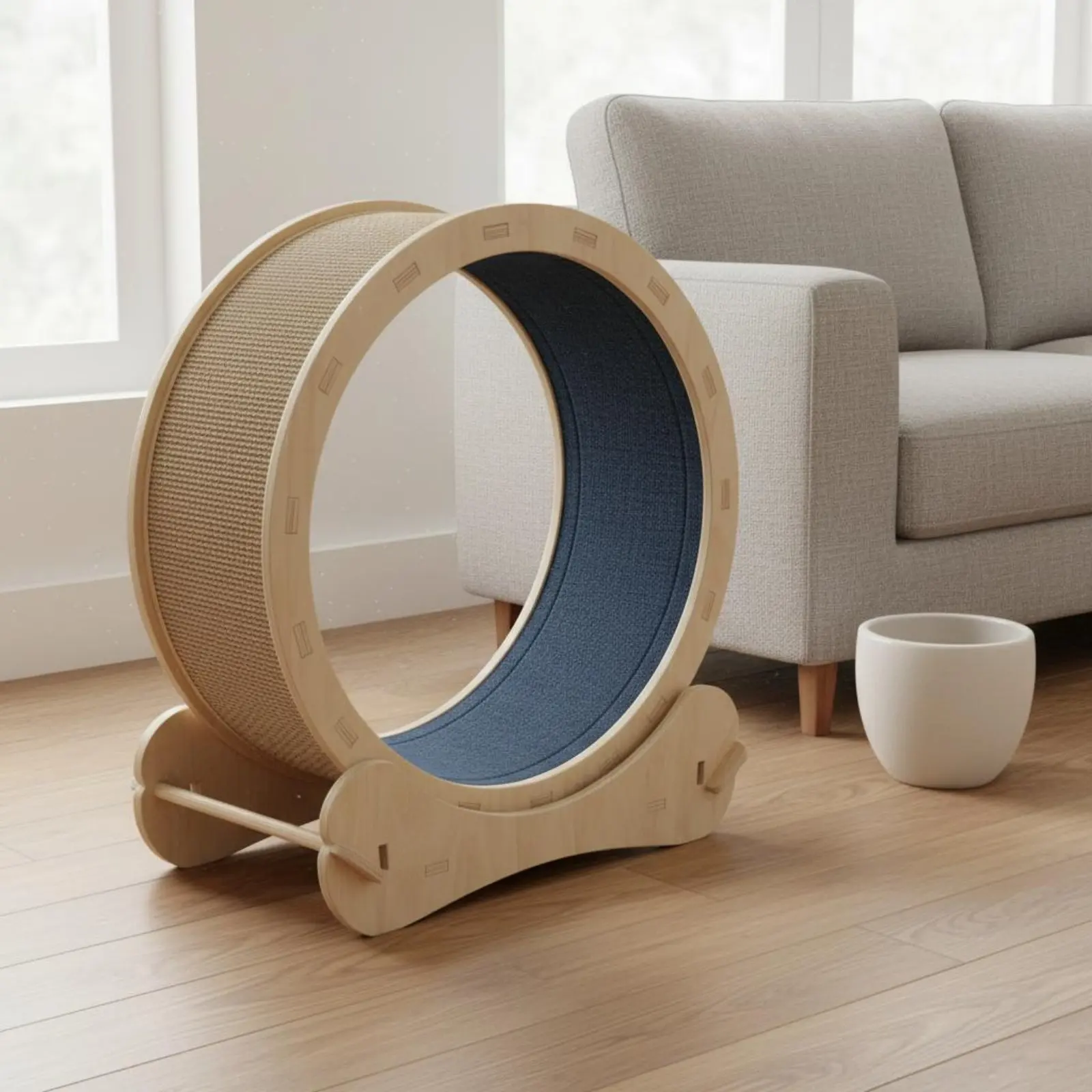 wooden-feline-running-wheel-polished-two-sidedsided-feline-exercise-wheel-pet-fitness-equipment-sturdy-quiet