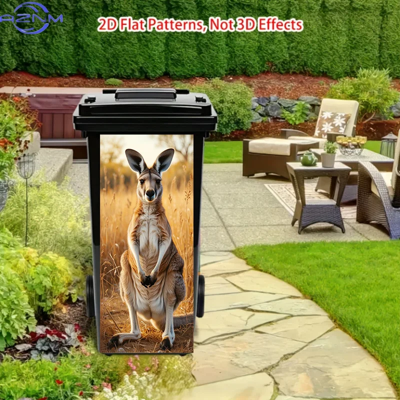 2D Flat Printing 1pc Trash Can Sticker, Prairie Kangaroo Image, Themed Design. This Matte Surface Sticker Is Suitable for Deco