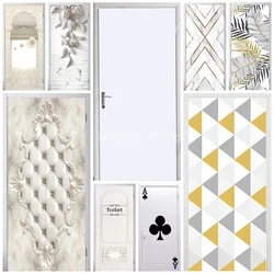 Fashion White Realistic 3D Door Stickers Self Adhesive Geometric Line Toilet Bathroom Door Wrap Mural Wallpaper Renovation Decor