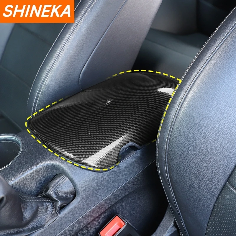 SHINEKA Car Carbon Fiber Grain Center Console Armrest Box Panel Decoration Cover for Ford Mustang 2015 Up Interior Accessories