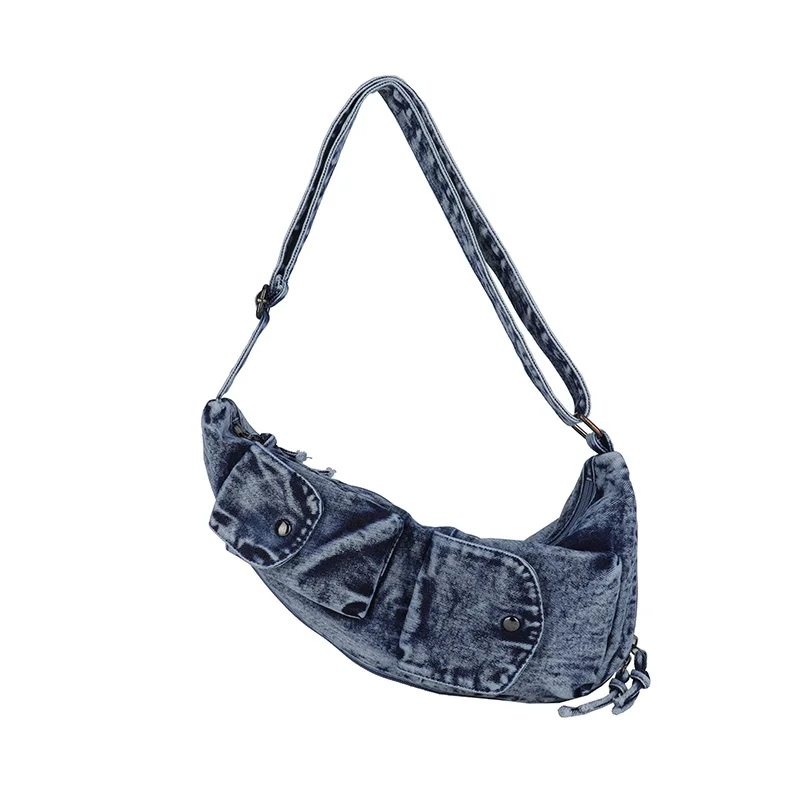 2026 Retro Denim Chest Bag for Women, Trendy Multi Pocket Crossbody Bag, Lightweight Cycling Casual Shoulder Pack for Travel