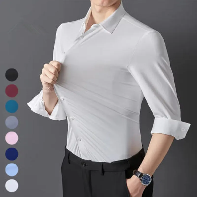 Premium Men's Ultra-Stretch Shirt High-Quality Causal Solid Business Formal Long-Sleeve White Shirt for Social and Casual Wear