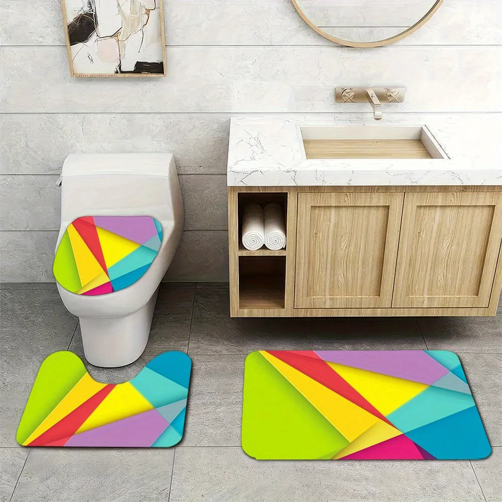 

3pcs Super Soft Bathroom Floor Mats Set, Kaleidoscope Pinwheels Purple Pink Yellow And White Jumbo Large Smooth Design, with Non