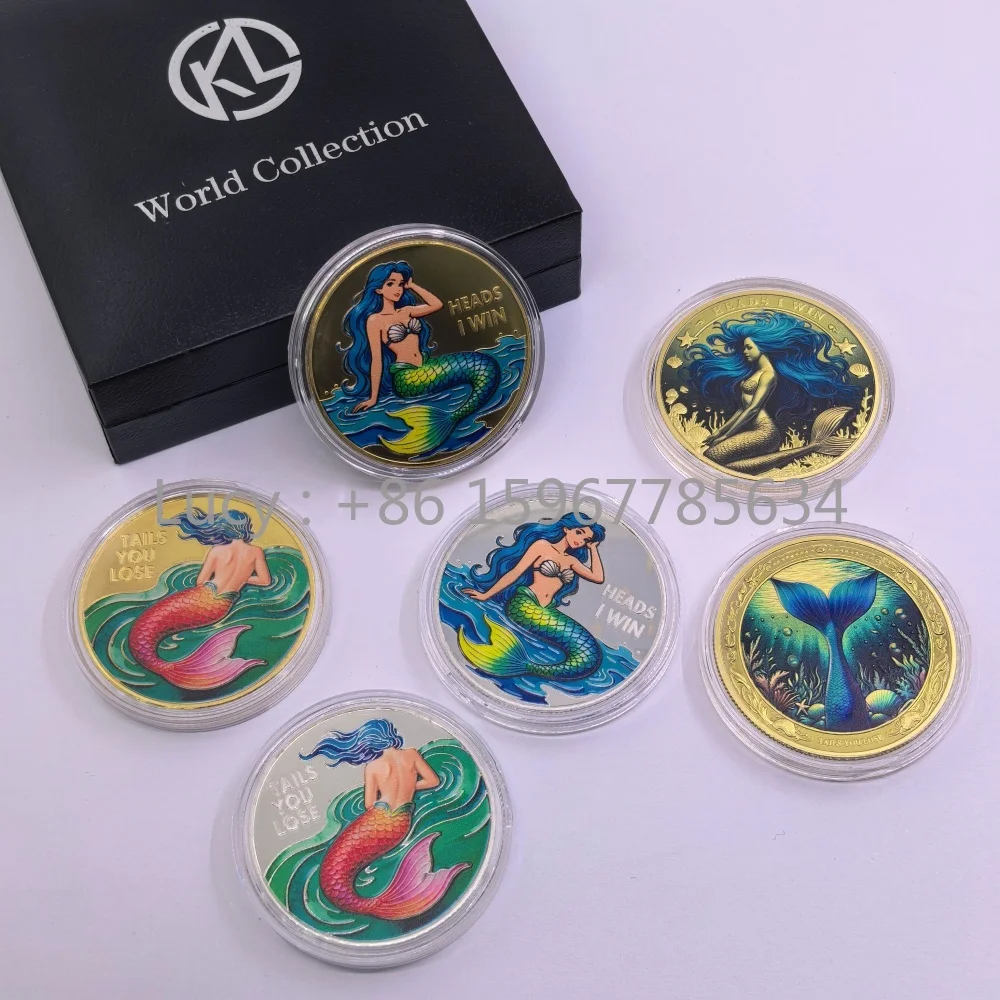 Colorful Mermaid Collectible Coins Heads I Win Tails You Lose  Silver Gold Luck Souvenir Coin Gifts Crafts
