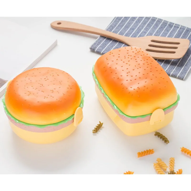 Fiambrera bonita de doble capa para hamburguesas, fiambrera de calidad alimentaria para estudiantes y niños, cajas Bento calentables para microondas, embalaje de alimentos al aire libre