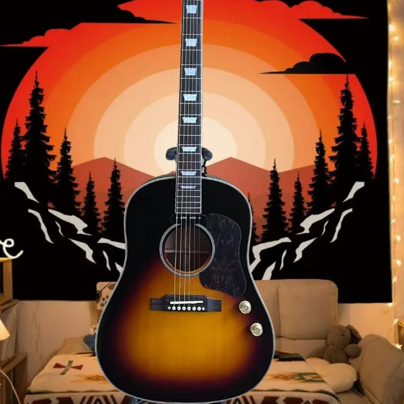 41 Inch Sunset Color J160 Acoustic Guitar with Pickup Rosewood Fingerboard Home Practice Spruce Solid Top Free Delivery