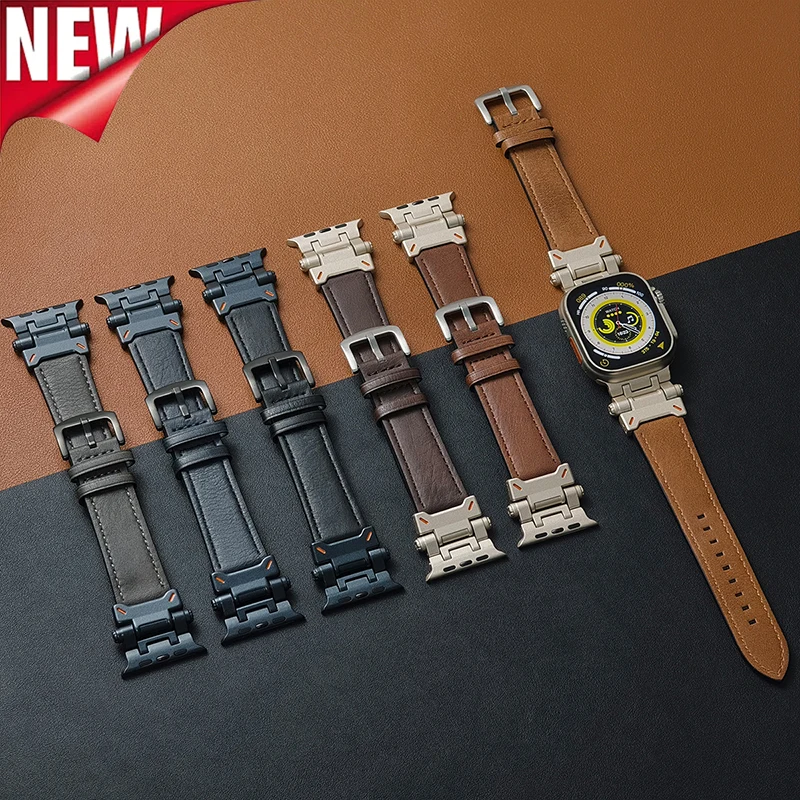 

Leather Strap for Apple Watch Ultra 2 Band 49mm 44mm 45mm 42mm Silicone Bracelet for Iwatch Series 9 8 7 6 SE 5 Wrist Watchband