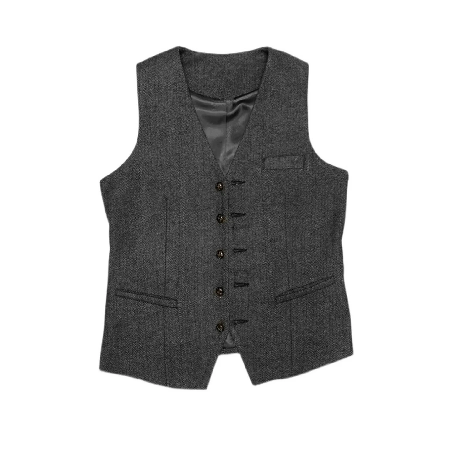Rompi Wol Herringbone Hangat Retro Gaya Amerika Rompi Setelan Slim-Fit Pria Ukuran Besar